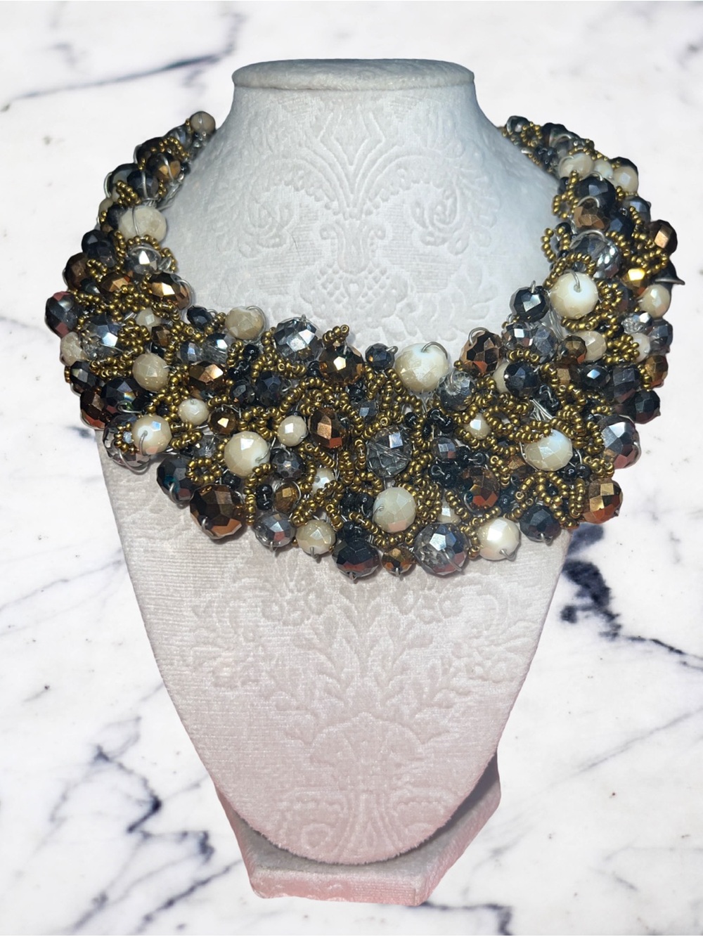 Aldo Multicolor Beaded Statement Bib Necklace Gold Chunky Cluster Glam